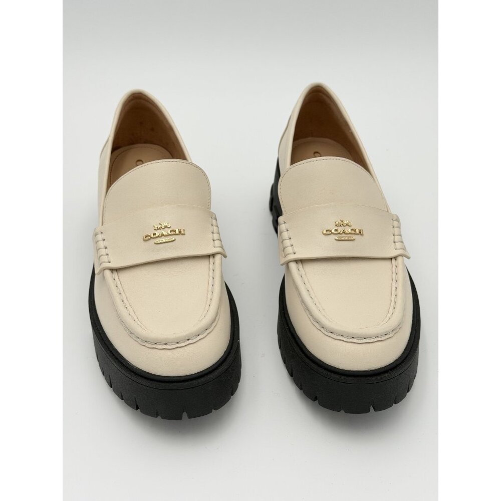 COACH Loafer Womens 9‎ Cream Leather Platform Slip On Lug Sole